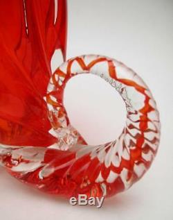 Vintage Italian Murano Glass Cornucopia Vase Vibrant Red MID Century