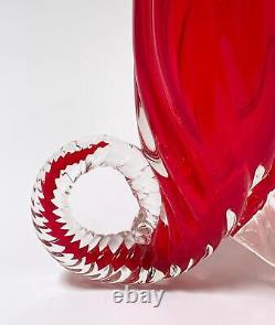 Vintage Italian Murano Glass Cornucopia Vase Vibrant Red MID Century Modern MCM