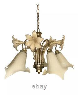 Vintage Italian Murano Glass Flower Cala Lilly Petal Shade Chandelier