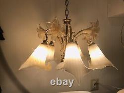 Vintage Italian Murano Glass Flower Cala Lilly Petal Shade Chandelier