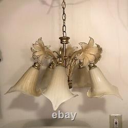 Vintage Italian Murano Glass Flower Cala Lilly Petal Shade Chandelier