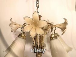 Vintage Italian Murano Glass Flower Cala Lilly Petal Shade Chandelier