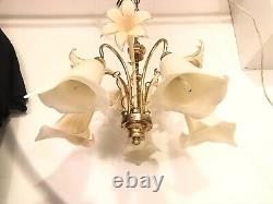 Vintage Italian Murano Glass Flower Cala Lilly Petal Shade Chandelier