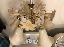 Vintage Italian Murano Glass Flower Cala Lilly Petal Shade Chandelier