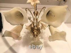 Vintage Italian Murano Glass Flower Cala Lilly Petal Shade Chandelier