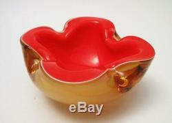 Vintage Italian Murano Glass Tripe Layer Cased Geode Art Bowl MID Century