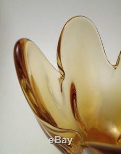 Vintage Italian Murano Glass Vase MID Century Eames Era Golden Amber Art