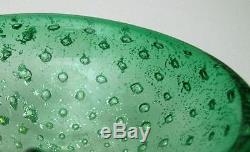 Vintage Italian Murano Green Bullicante & Silver Aventurine Art Glass Geode Bowl