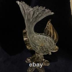 Vintage Italian Murano Hand Blown Glass Fish. Sculpture, 9.5, Art Studio Gold