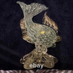 Vintage Italian Murano Hand Blown Glass Fish. Sculpture, 9.5, Art Studio Gold