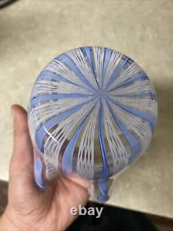 Vintage Italian Murano Latticino Blue White Clear Art Glass Handkerchief Vase