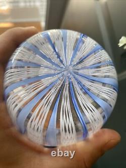 Vintage Italian Murano Latticino Blue White Clear Art Glass Handkerchief Vase