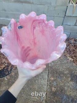 Vintage Italian Murano Lavorazione Arte Glass Vase Mauve Pink Iridescent Swirl