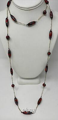 Vintage Italian Murano Millefiori Glass Beads Art Glass Beaded Long Necklace