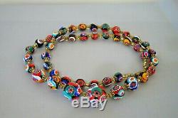 Vintage Italian Murano Millefiori Glass Graduated Bead Necklace Multicolor