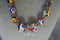 Vintage Italian Murano Millefiori Glass Graduated Bead Necklace Multicolor