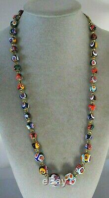 Vintage Italian Murano Millefiori Glass Graduated Bead Necklace Multicolor