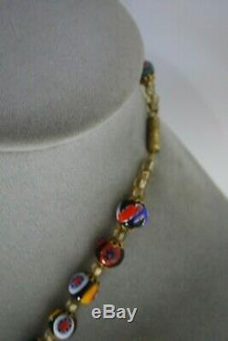 Vintage Italian Murano Millefiori Glass Graduated Bead Necklace Multicolor