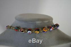 Vintage Italian Murano Millefiori Glass Graduated Bead Necklace Multicolor