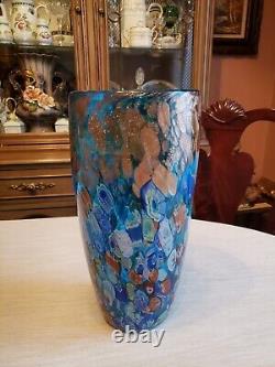 Vintage Italian Murano Millefiori Hand Blown Glass Vase 12 Tall