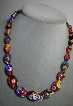 Vintage Italian Murano Millefiori Hand Made Glass Graduated Bead Necklace