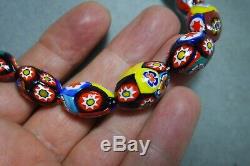 Vintage Italian Murano Millefiori Hand Made Glass Graduated Bead Necklace