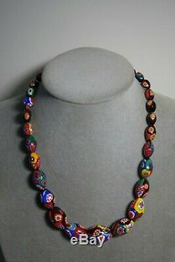 Vintage Italian Murano Millefiori Hand Made Glass Graduated Bead Necklace