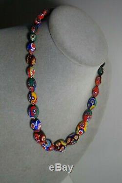 Vintage Italian Murano Millefiori Hand Made Glass Graduated Bead Necklace