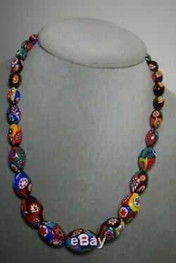 Vintage Italian Murano Millefiori Hand Made Glass Graduated Bead Necklace