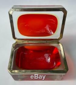 Vintage Italian Murano Sommerso Cranberry Art Glass Dresser Casket Jewelry Box