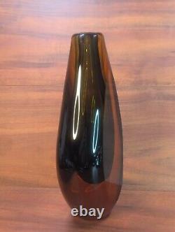 Vintage Italian Murano Sommerso Glass Vase Amber With Blue Center 11 MCM