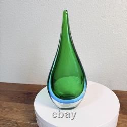 Vintage Italian Murano Style Art Glass Teardrop Sculpture Green BLUE 11.5