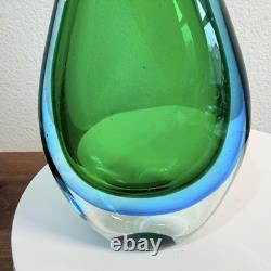 Vintage Italian Murano Style Art Glass Teardrop Sculpture Green BLUE 11.5