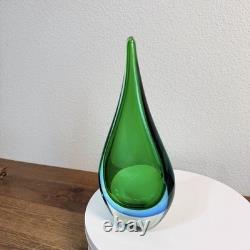Vintage Italian Murano Style Art Glass Teardrop Sculpture Green BLUE 11.5