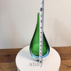Vintage Italian Murano Style Art Glass Teardrop Sculpture Green BLUE 11.5