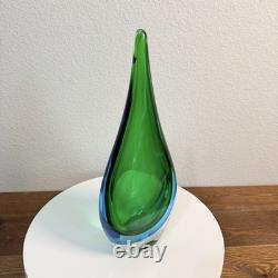 Vintage Italian Murano Style Art Glass Teardrop Sculpture Green BLUE 11.5