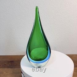 Vintage Italian Murano Style Art Glass Teardrop Sculpture Green BLUE 11.5