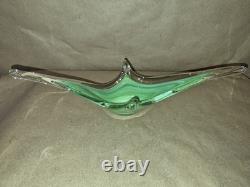 Vintage Italian Murano Style Green And Clear Art Glass Sculpture Centerpiece
