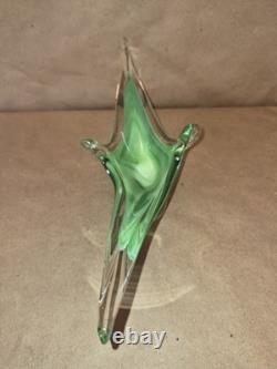 Vintage Italian Murano Style Green And Clear Art Glass Sculpture Centerpiece