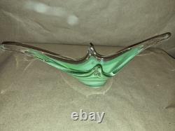 Vintage Italian Murano Style Green And Clear Art Glass Sculpture Centerpiece