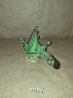 Vintage Italian Murano Style Green And Clear Art Glass Sculpture Centerpiece