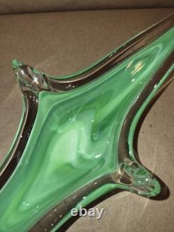 Vintage Italian Murano Style Green And Clear Art Glass Sculpture Centerpiece