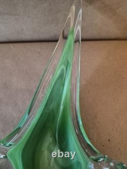 Vintage Italian Murano Style Green And Clear Art Glass Sculpture Centerpiece