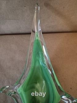 Vintage Italian Murano Style Green And Clear Art Glass Sculpture Centerpiece