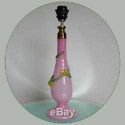 Vintage Italian Murano Venetian Art Twisted Glass Pink Table Lamp With Flowers