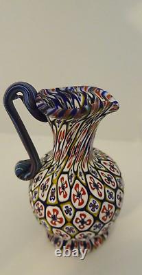 Vintage Italian Murano Venetian Blown Glass Millefiori Miniature Vase Ewer