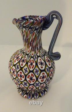 Vintage Italian Murano Venetian Blown Glass Millefiori Miniature Vase Ewer