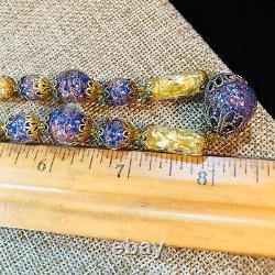 Vintage Italian Murano Venetian Blue Golden Foil Glass Bead 16 Necklace