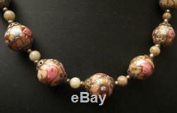 Vintage Italian Murano Venetian Glass Fiorato Wedding Cake Bead Necklace