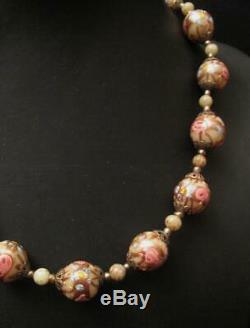 Vintage Italian Murano Venetian Glass Fiorato Wedding Cake Bead Necklace